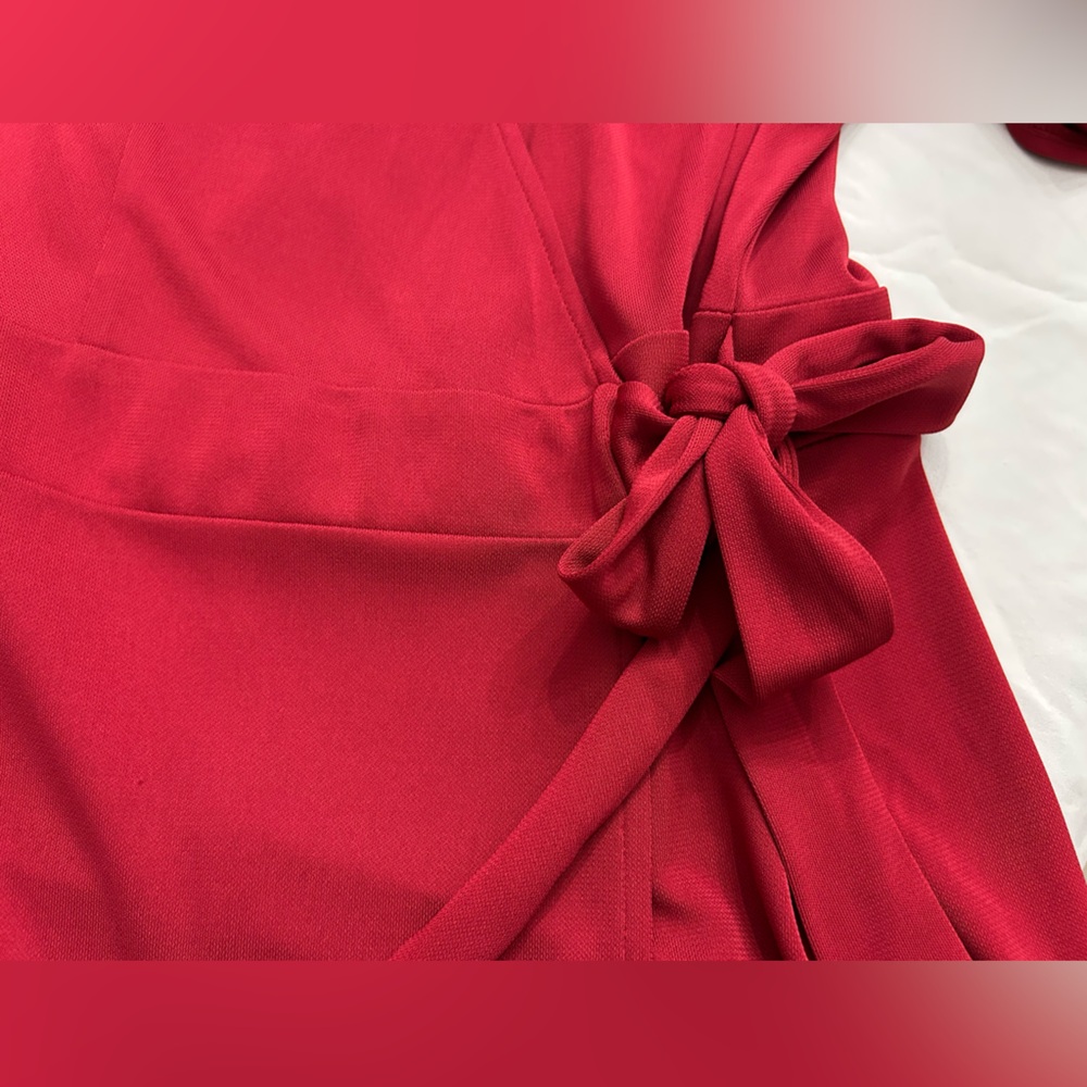 Ann Taylor LOFT Red Wrap Tie Front Short Sleeve Dress Sz 8 - Picture 5 of 8